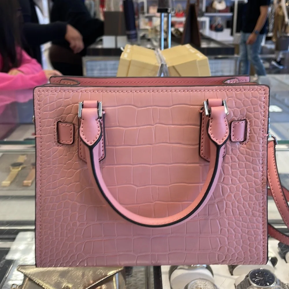 MICHAEL KORS Hamilton Small Crocodile Embossed Faux Leather Satchel Primrose NWT
